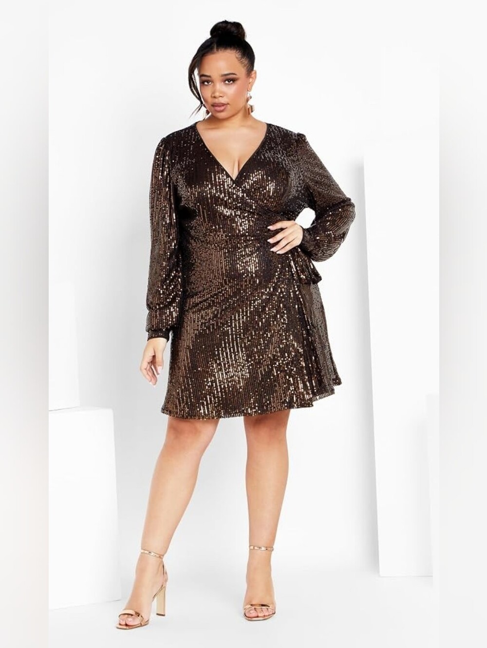City Chic Party Glow Dress in Bronze, 20